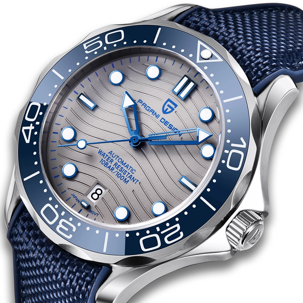 Blue Grey Rubber Pagani Design PD-1685 Seamaster Pro Wave