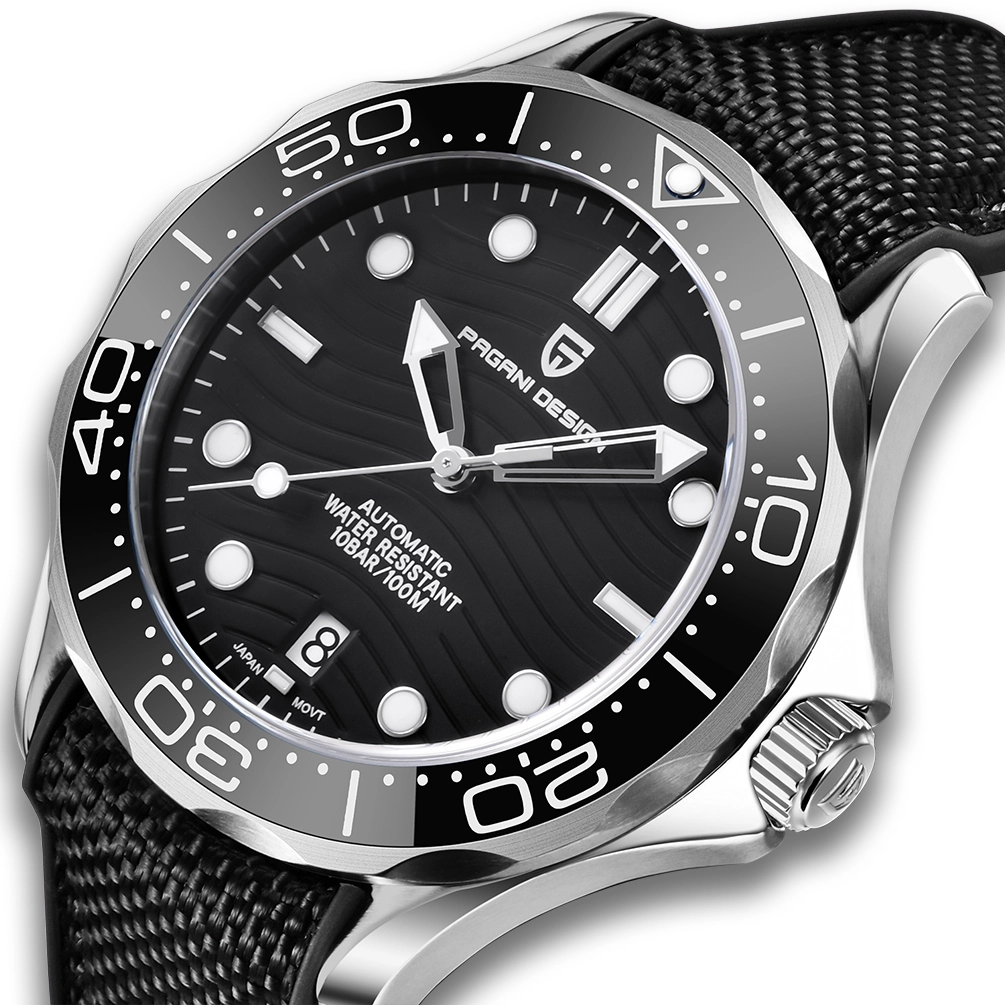 Black Rubber Pagani Design PD-1685 Seamaster Pro Wave
