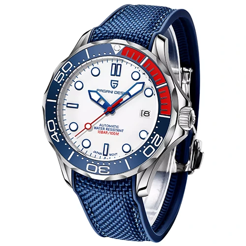 Pagani Design PD-1667 Seamaster White with Blue Rubber Strap